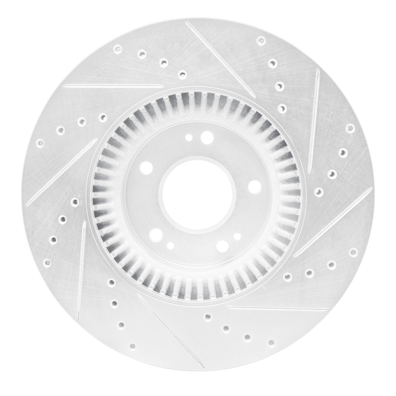 Hyundai Genesis Brake Rotor (1) - Front Left - R1 Concepts - Drilled & Slotted - Silver - `09-`14